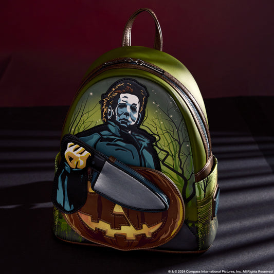 Halloween Michael Myers Pumpkin Glow Mini Backpack With Coin Bag - US 4981